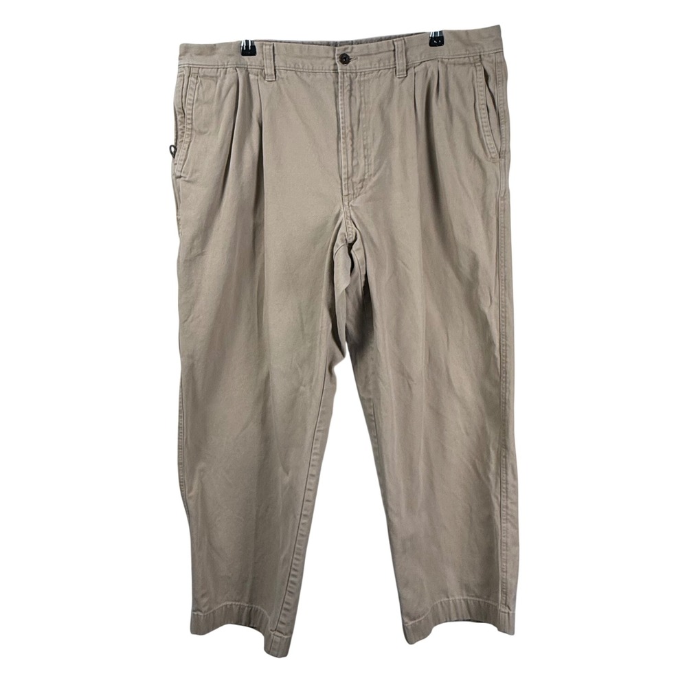 LL Bean‎ Pleated Field Chinos Pants Khaki Tan Cotton Canvas Utility Mens 42x30